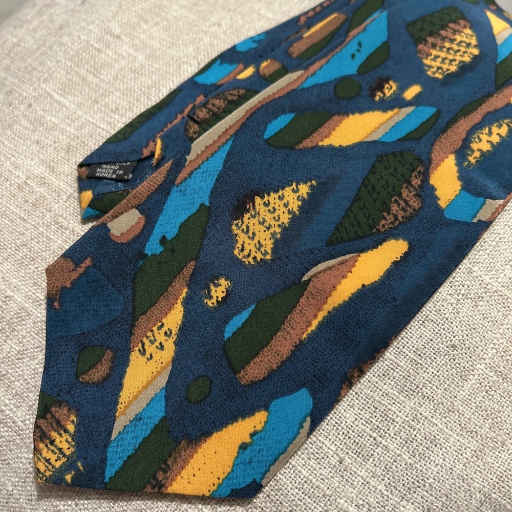 Vintage COOGI Australia 100% Silk Handmade Necktie Abstract Blue Teal Yellow
